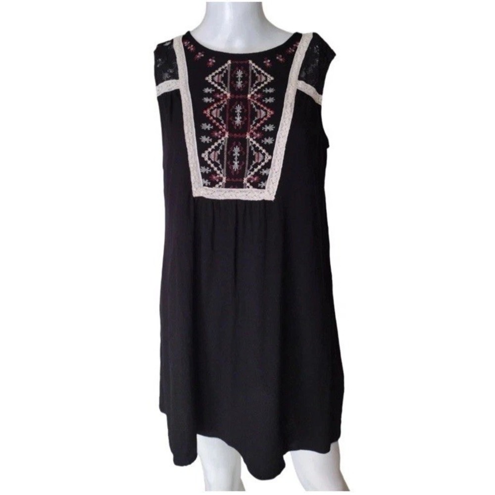 Dress Tunic XXL Black Embroidered Lace Hippie Boho Indie Flowy Dark Fairy